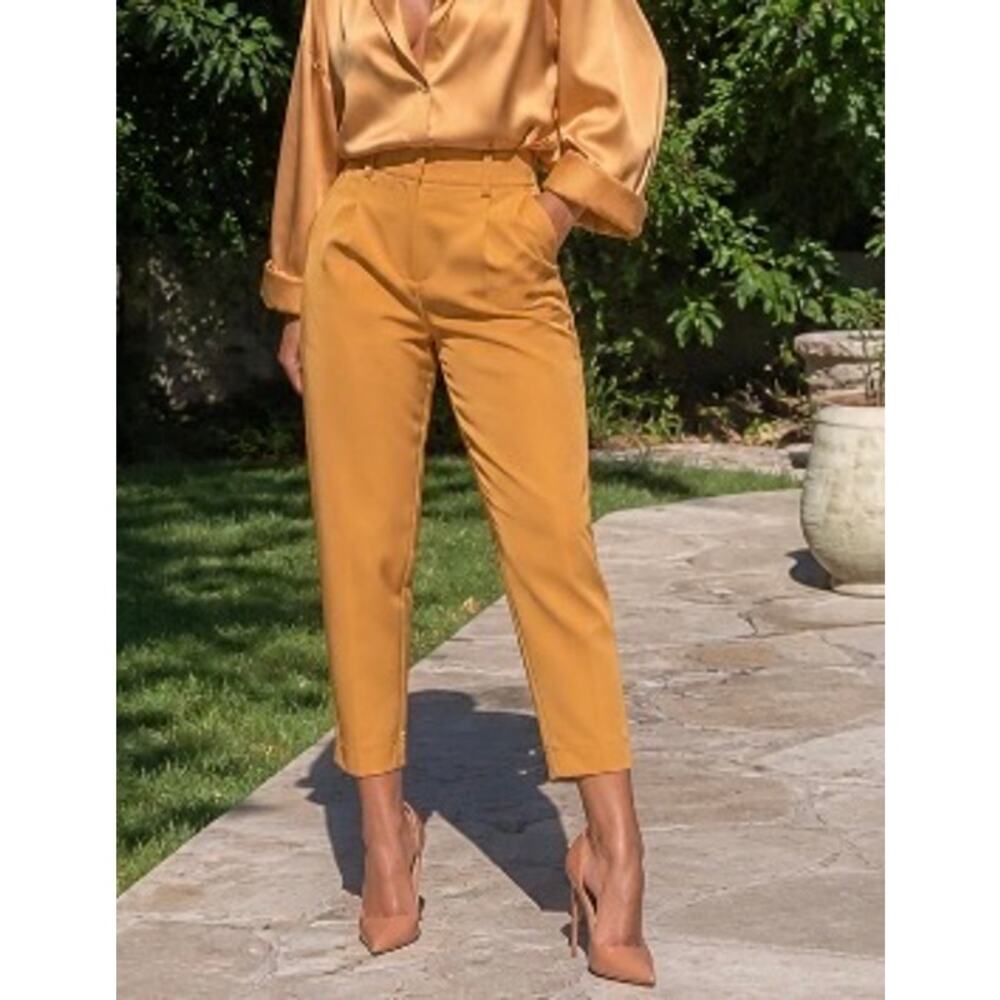 gold faux leather ankle pants, high waist cropped tapered trousers,